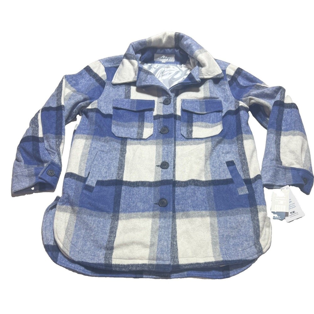 Sebby collection Blue Check Long Sleeve Shirt jacket Sz Medium